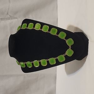 Talbots Cushion Cut Square Bezel Set Green Gemstone Look Adjustable Gold Chunky